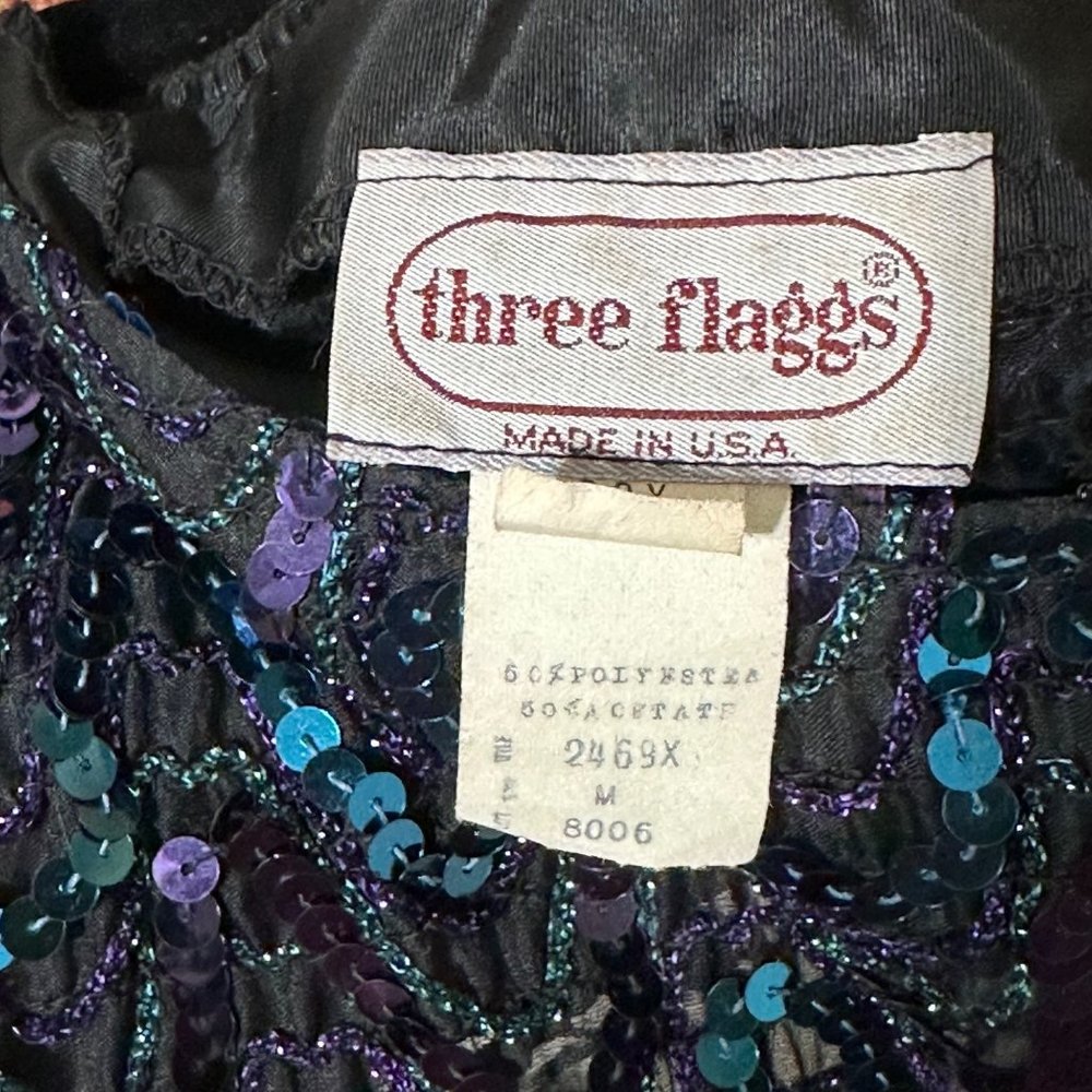 VTG Three Flaggs made in USA women’s sz M blue purple sequin holiday cropped top - Picture 4 of 6
